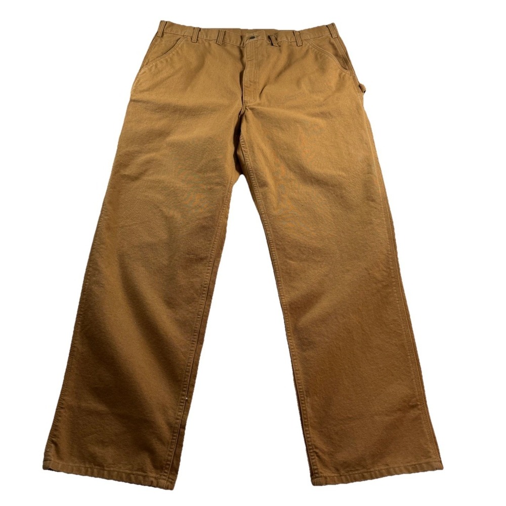 Carhartt Washed Duck Work Dungaree Pants Mens 44x36 Brown B11‎ BRN Made in USA